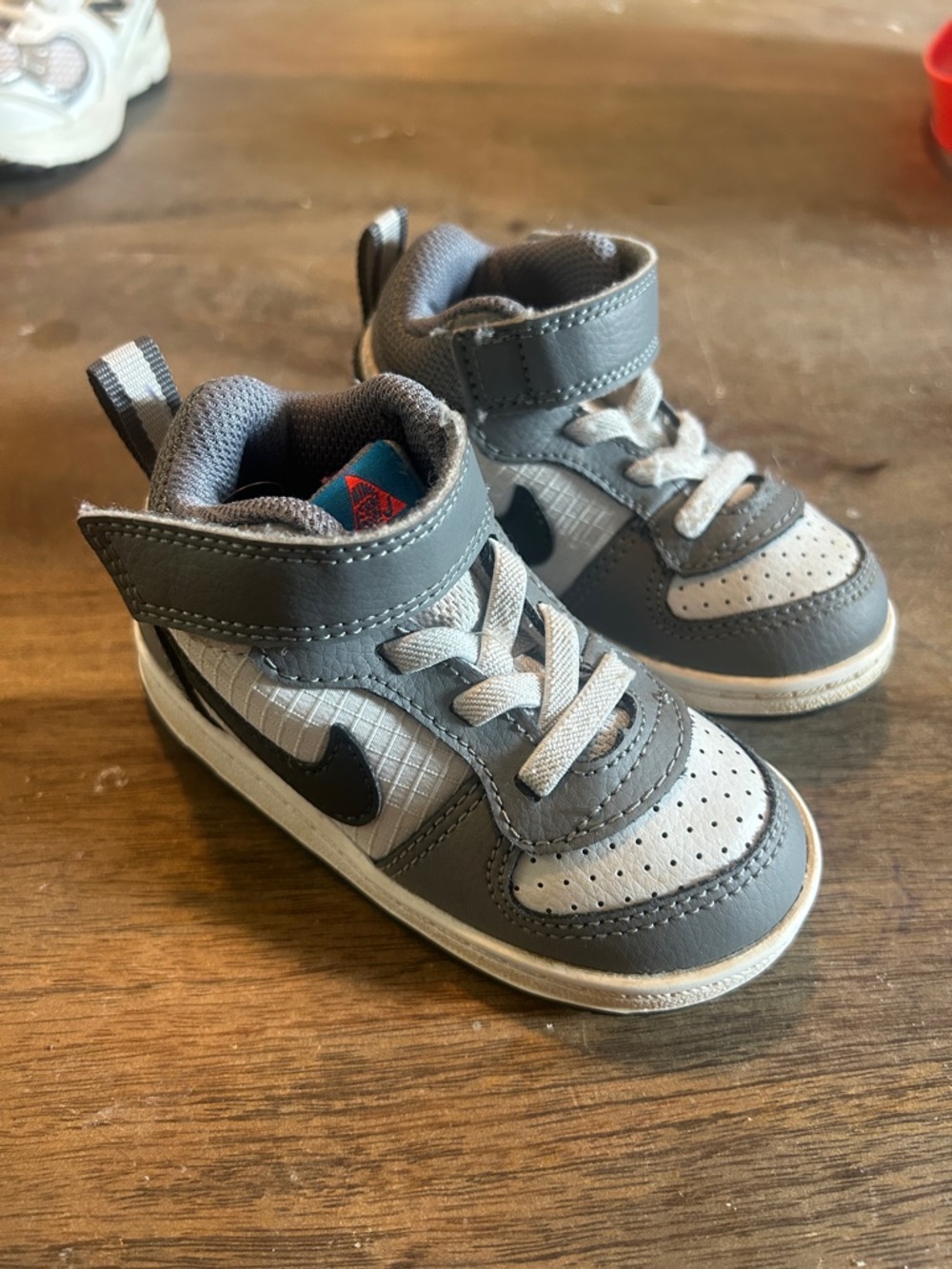 Nike Kids Gray and White High-Top Sneakers with Hook-and-Loop Strap
